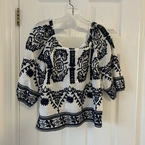 Embroidered Black and White Women's Top